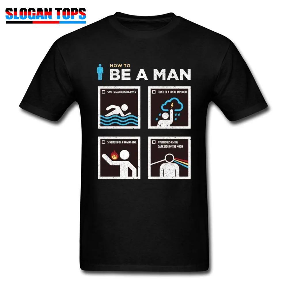 cosie 100% Cotton Printed Tops & Tees Graphic Short Sleeve Mens T Shirts Funny April FOOL DAY T-shirts Round Neck How to Be a Man 370 black