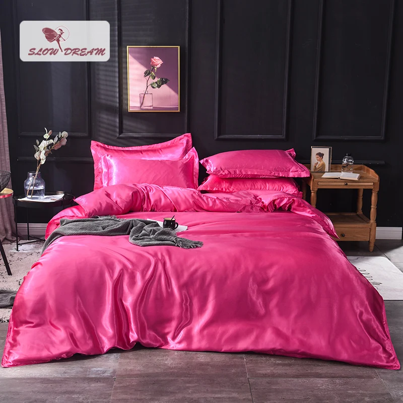 

Slowdream Luxury Rose Red 100% Silk Bedding Set Double Queen King Bed Set Bedclothe Duvet Cover Flat Or Fitted Sheet Pillowcase