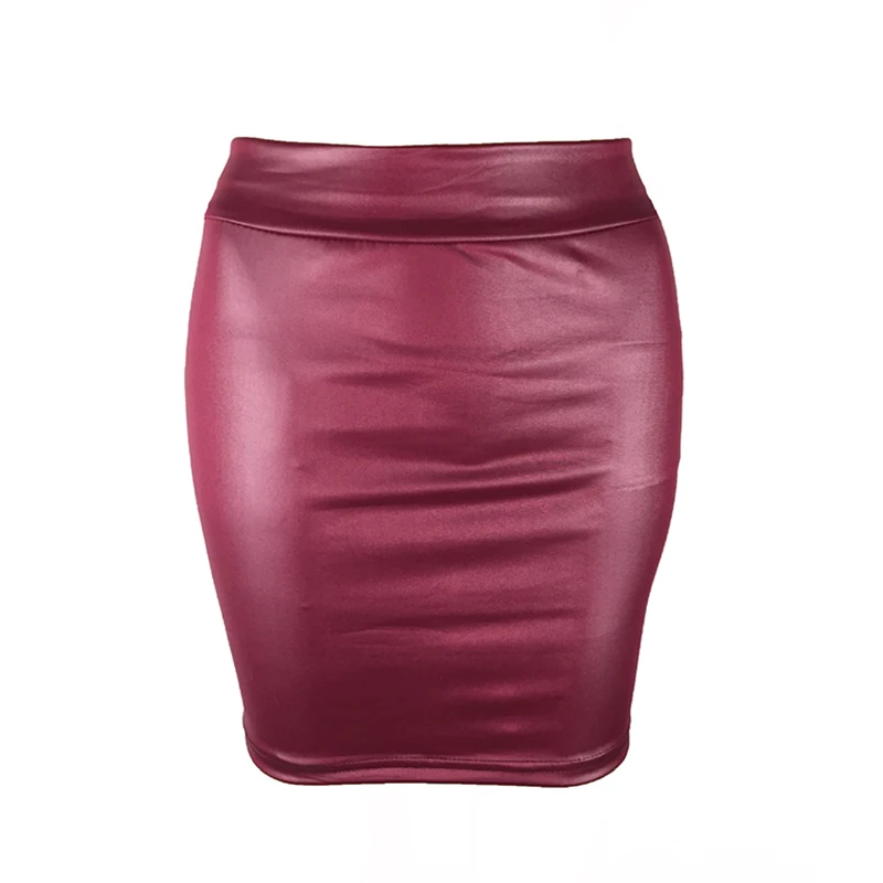

Womens Ladies Black Red Wetlook Leather Look Elasticated Waist Tube Mini Skirt