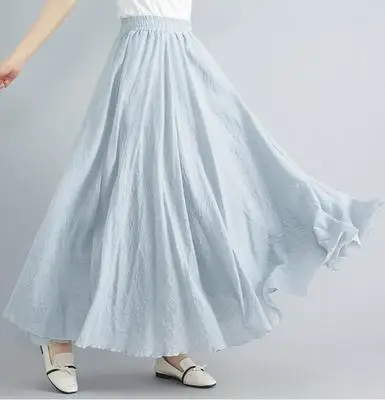 TingYiLi, длинная юбка из хлопка и льна, эластичная Женская юбка с высокой талией, зеленая, синяя, желтая, бежевая, розовая, белая, черная юбка - Цвет: Light Gray