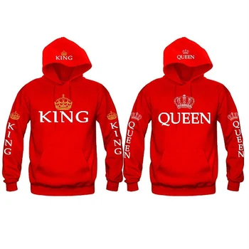 

Women Men Hoodies King Queen Printed Sweatshirt Lovers Couples Hoodie Hooded Coat Casual Pullovers Tracksuits