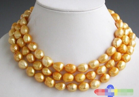 

HOT## Wholesale >>> LUSTER 50inch 14mm yellow baroque freshwater cultured pearl necklace