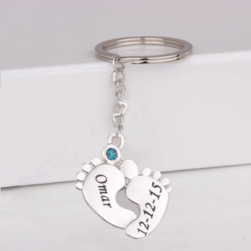 

Newest Baby Feet Print Keychain Custom Any Name & Date & Birthstone Birthday Gift for Family Drop Shipping Accept YP3055