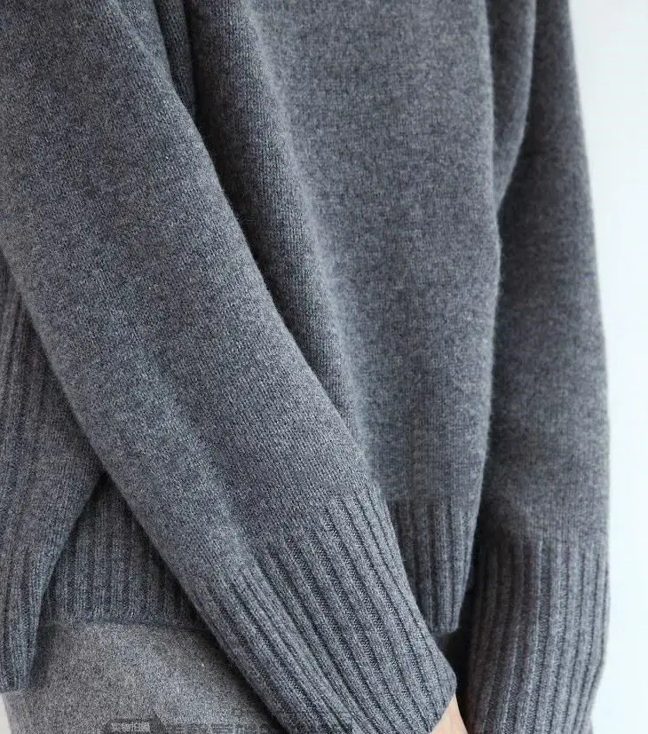 Осень-зима, свитер с высоким воротом, теплый женский джемпер, женский свободный серый пуловер, вязаный пуловер