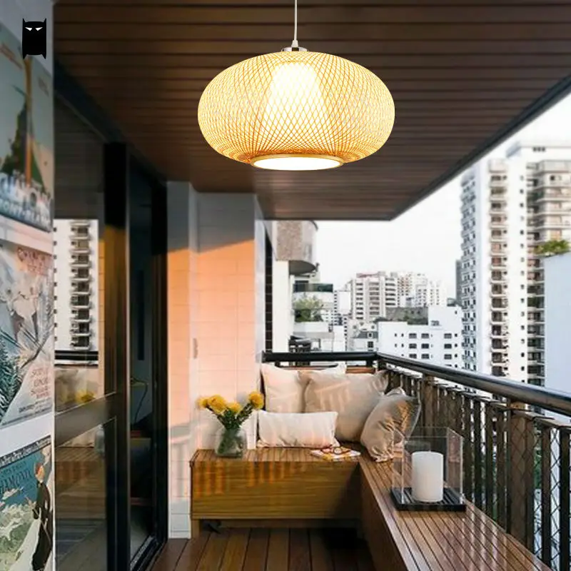 Бамбуковый Плетеный ротанговый подвесной светильник-светильник Азиатский японский деревенский подвесной потолочный светильник Avize Luminaria Lustre для дома