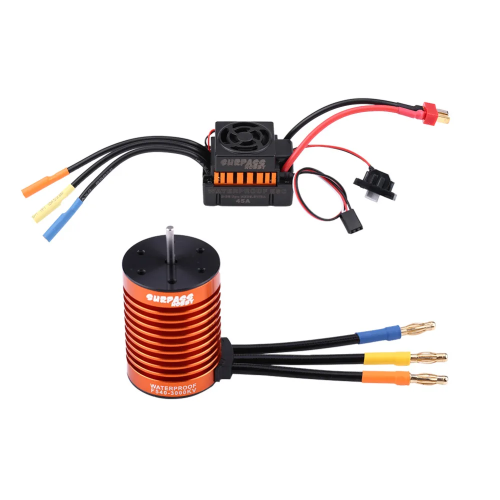 For 1/10 RC Car,ESC and RC Car Motor Set Waterproof 4 Poles F540 V1 3000KV Motor + 45A