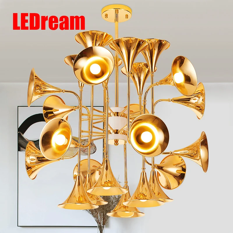 

Nordic horn lamp, wrought iron lamp of the sitting room dining-room lamp, contemporary and contracted cafe golden droplight