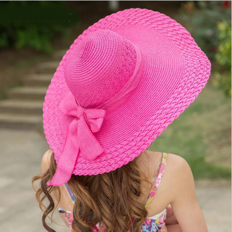 الجملة والتجزئة أزياء النساء واسعة كبيرة مرن بريم الصيف شاطئ أحد سترو قبعة مع القوس الكبير شحن مجاني