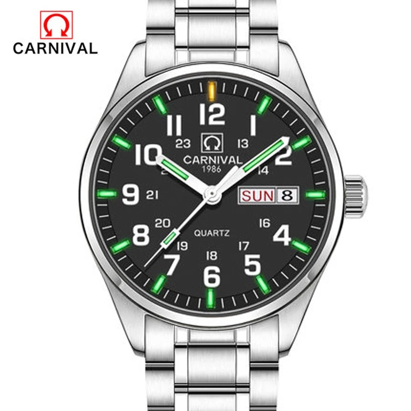 Carnival Men Watch Casual Fashion Quartz Watch Luminous Waterproof Multifunctional Calendar Stainless Steel Business Watch