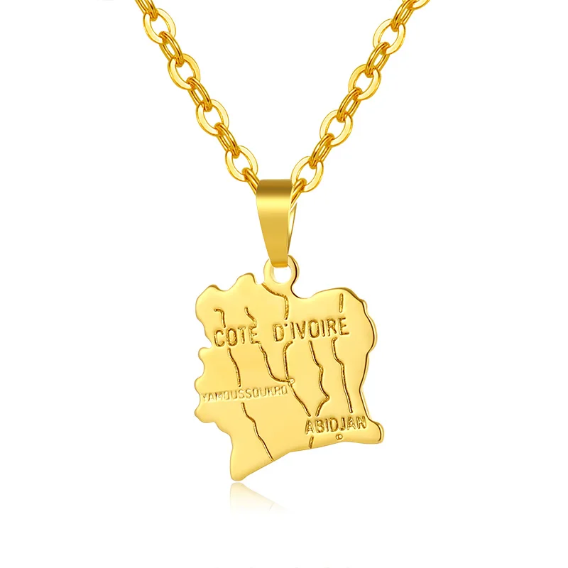 SONYA дивуар Map Цепочки и ожерелья подвеска Ivory Coast Карты Цепочки и ожерелья с золотой Цвет украшения для Для женщин Для мужчин Bijoux Femme
