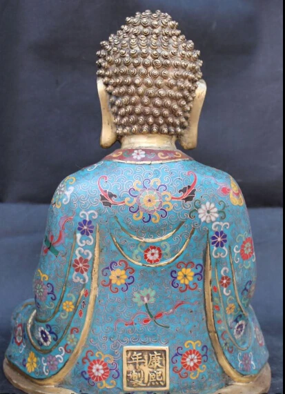 

S0355 18" Tibet Cloisonne Enamel Bronze Gold Gilt Shakyamuni Sakyamuni Buddha Statue