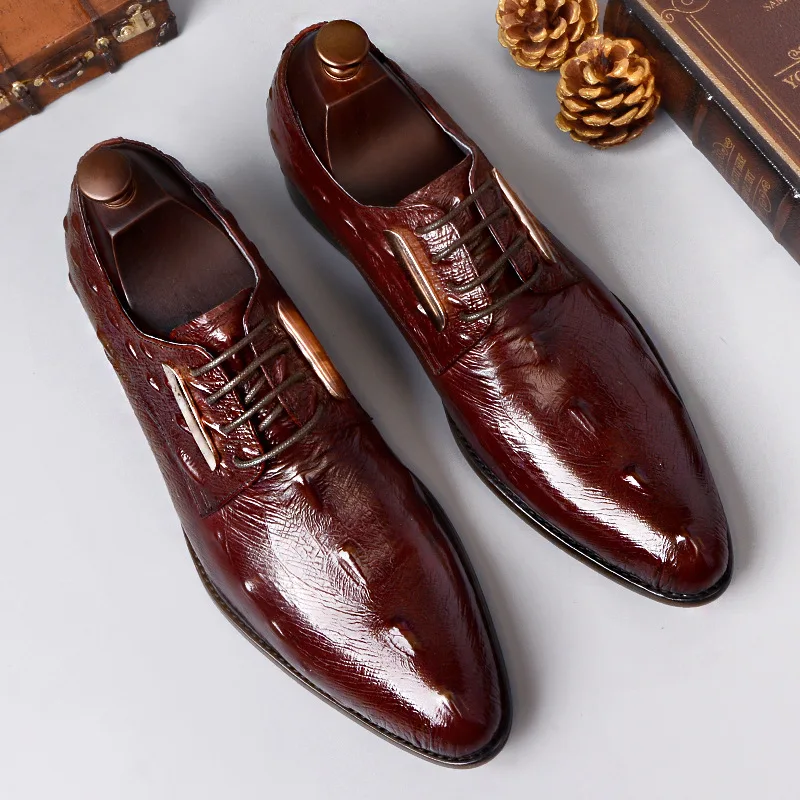 

Crocodile print men's shoes suit business shoes in autumn and winter Genuine Leather luxury brand men shoes dress shoes men
