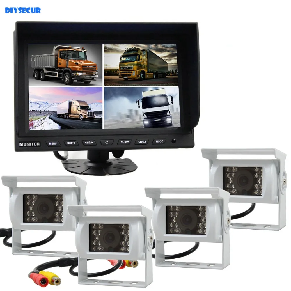 

DIYSECUR 9Inch Split Quad Display Rear View Monitor Car Monitor + 4 x CCD IR Night Vision Rear View Car Camera for Car Truck Bus