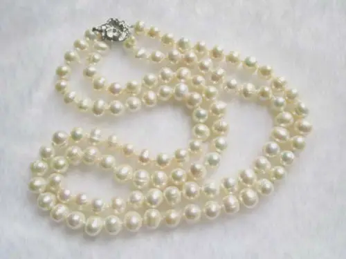 

06563 white freshwater pearl 2 strands round beads necklace