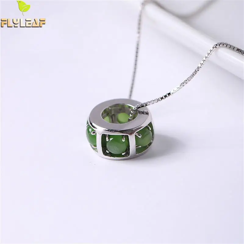 

Flyleaf Natural Jade Stone Necklaces & Pendants Real 925 Sterling Silver Necklace For Women Fine Jewelry High Quality Luxury
