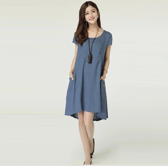 Новые летние платья для беременных хлопковые и льняные женские платья для беременных 16114 - Цвет: dresses blue