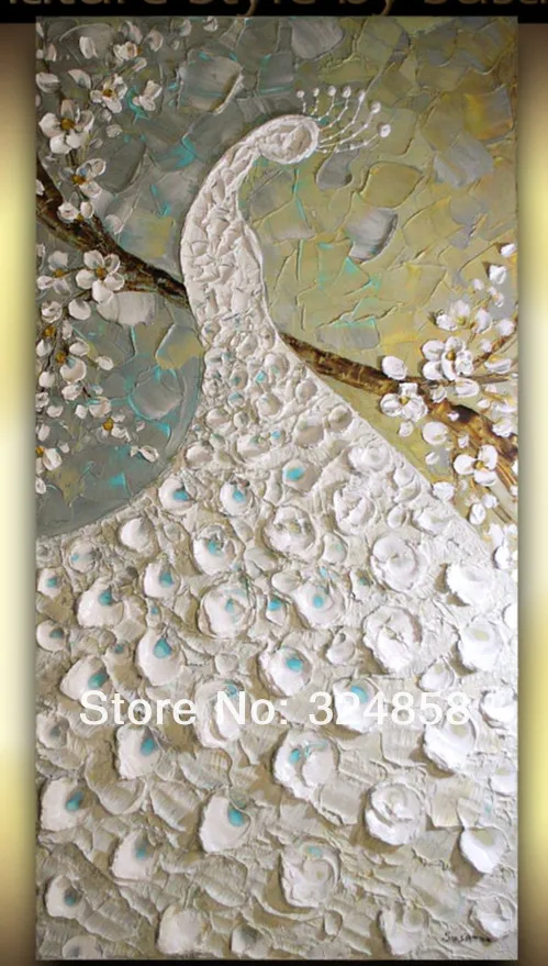 Top Quality Acrylic Handpainted White Peacock Painting
