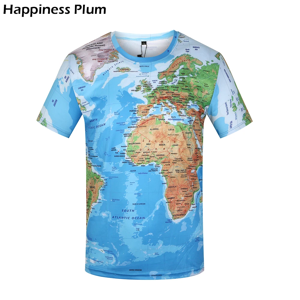 Мужская летняя футболка KYKU с 3D принтом карты мира 2018|fashion tees|tees brands3d t shirt men |