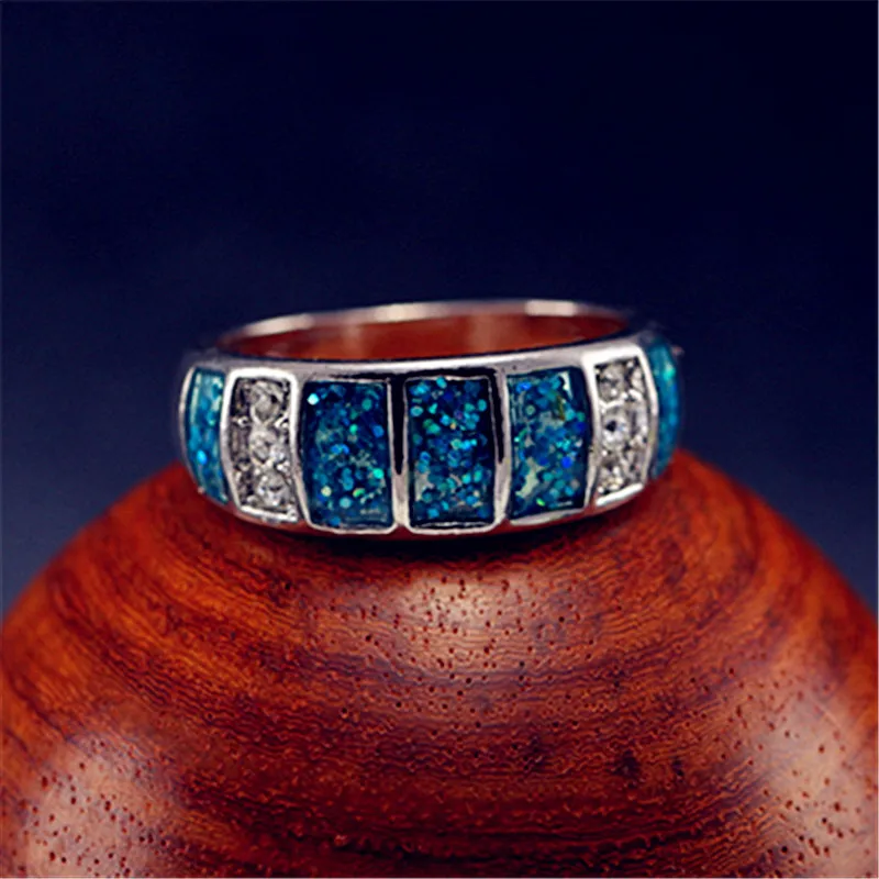 WalerV, новинка для женщин, 925, серебряные кольца, популярное очарование, высокое качество, имитация голубого огненного опала, камень, циркон, Рейн, ювелирное изделие, кольцо на палец