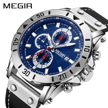 Chronographe montres à Quartz pour hommes haut de gamme de luxe MEGIR bleu hommes Montre de Sport horloge Relogio Masculino Montre Homme heure
