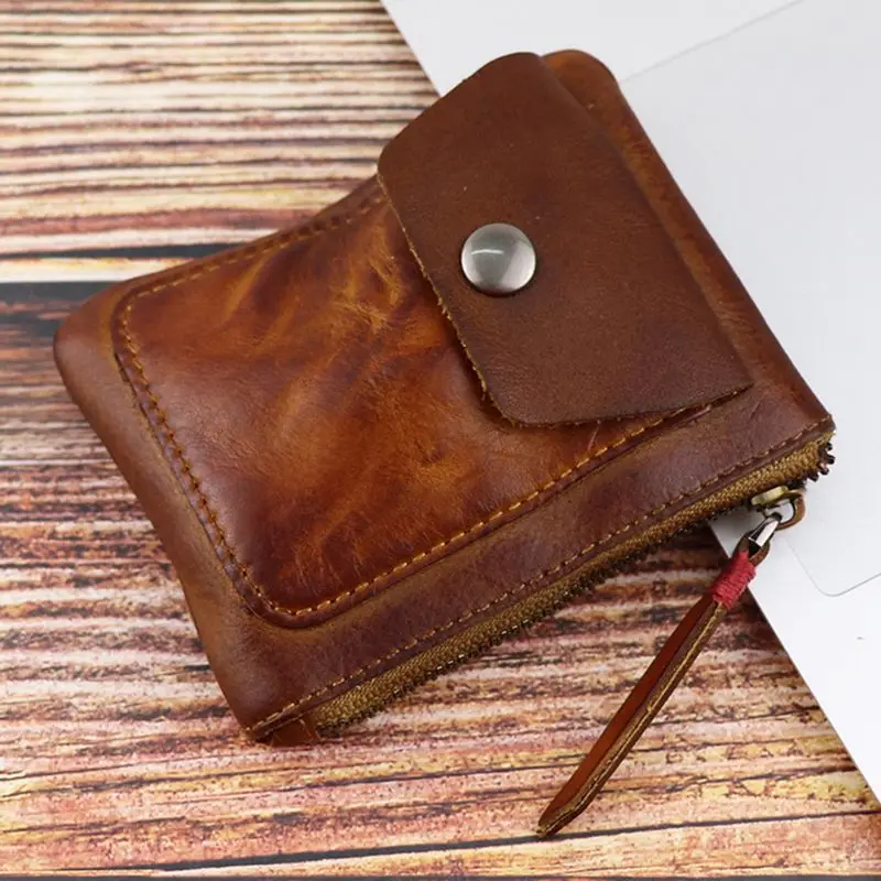 Мужской кошелек из натуральной кожи, винтажный мини-молния, кошельки, сумка для хранения, держатель для карточки-ключа, карман для мужчин и