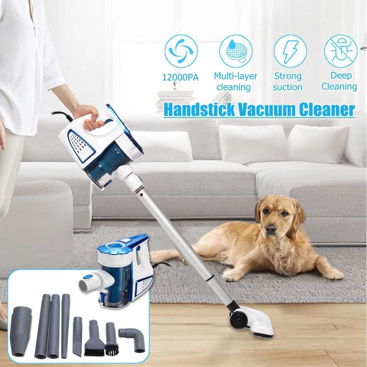 

12000PA 700W Handheld Vacuum Cleaner HEPA Super Powerful Suction Cleaning Tool Set with 9pcs Brushes for Home Car