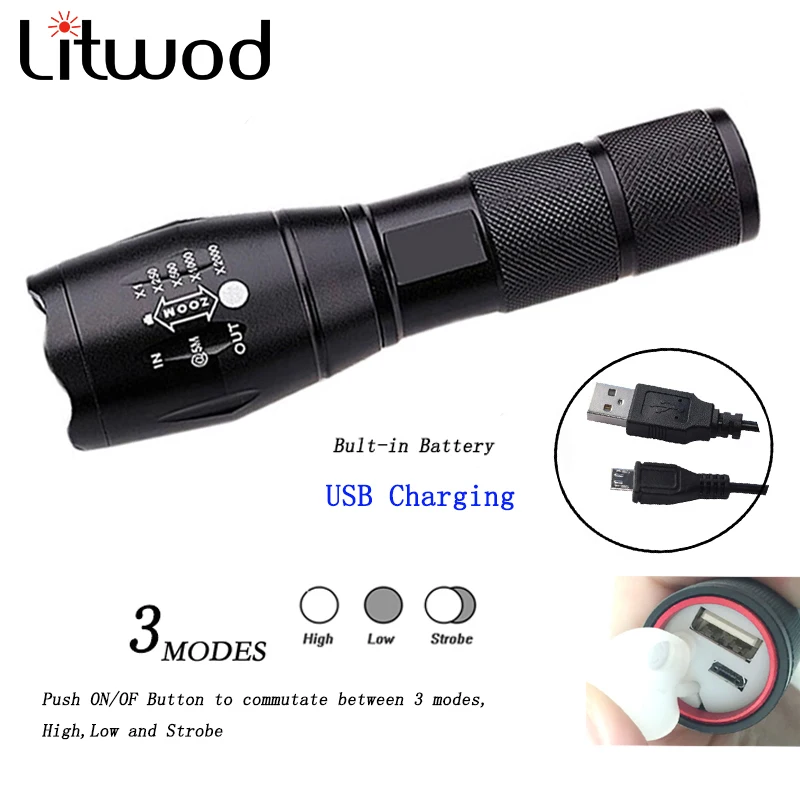 

2018 Newest Z90X900 USB Flashlight 3000 Lumens Flashlight LED CREE XM-T6 Torch Zoomable Flash Light Lamp Lights For USB Charger
