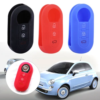 

DWCX Silicone Car Key cover 3 Buttons Black/Red/Blue Smart Remote Key Cover Case Skin Soft Shell Fit for Fiat 500