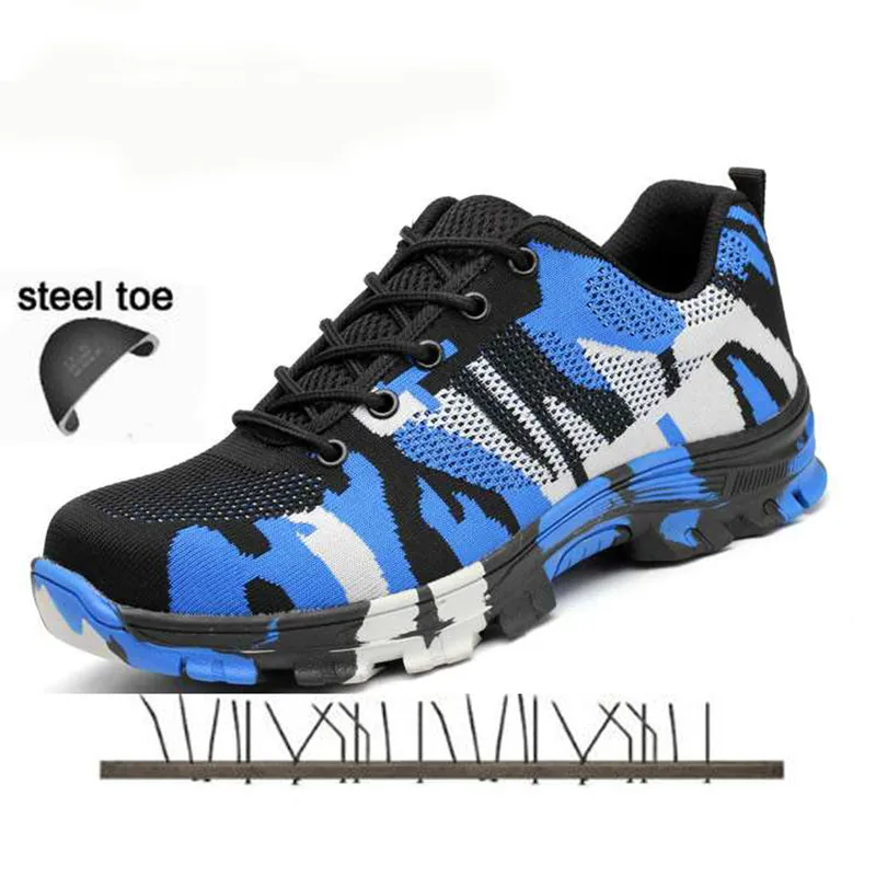 

Military Safety Shoes Steel Toe Cap Camo Spring Breathable Mesh Casual Shoe Labor Insurance Puncture Proof Work Sneakers XX-355