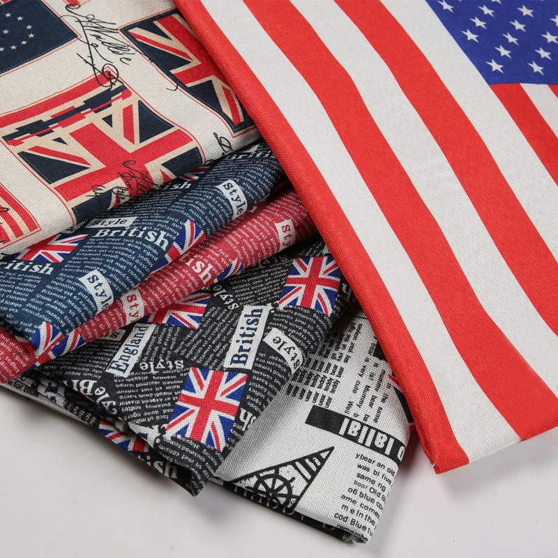 

Woven Upholstery Polyester Linen Sofa Cover Fabric Printed Flag Pattern Canvas Fabric for Chair Cover 45x145cm/piece L04