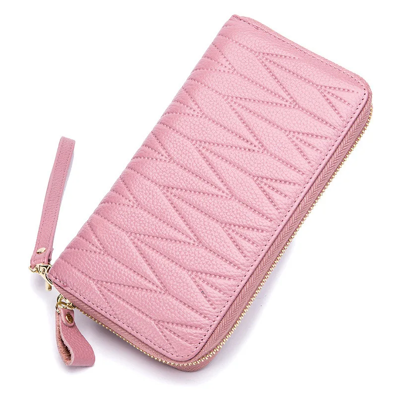 Натуральная кожа RFID Блокировка кредитный держатель для карт женские наручные клатчи кошельки длинный телефон сумка с молнией монета карман 36 слотов для карт - Цвет: Розовый