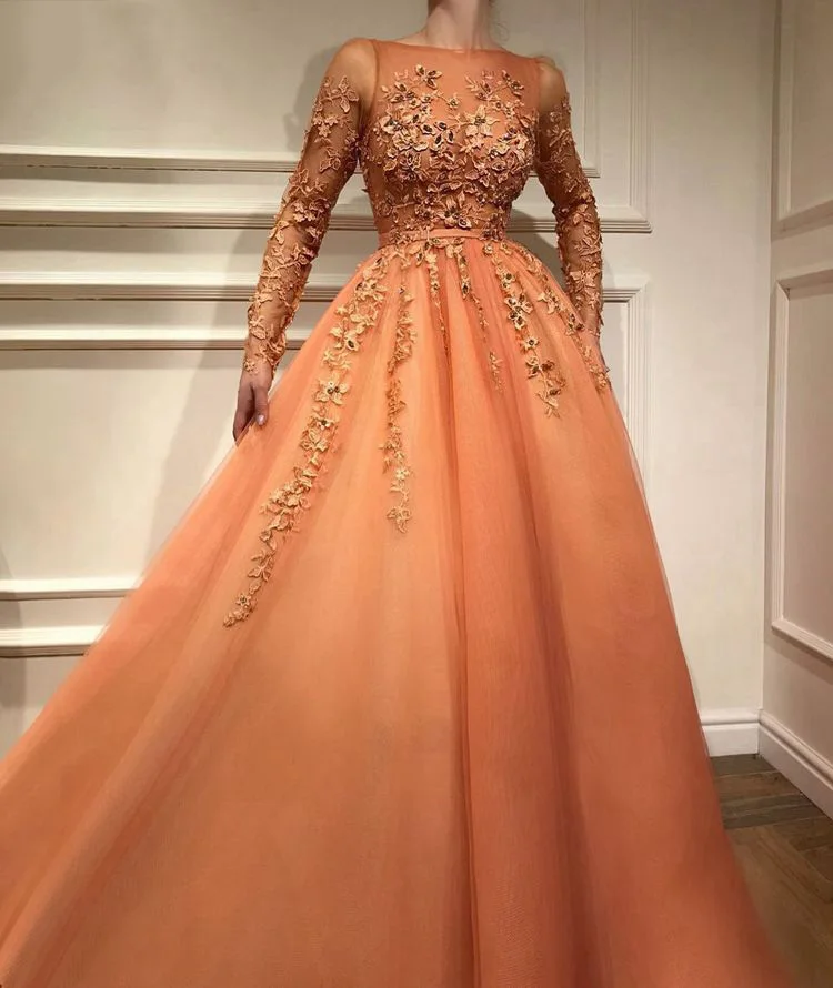 Модное красивое кружевное вечернее платье с длинными рукавами Abiye мусульманское длинное ТРАПЕЦИЕВИДНОЕ платье для выпускного вечера с разноцветной аппликацией Abendkleider