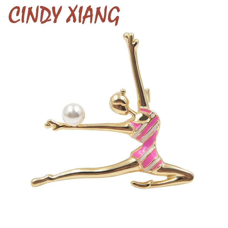 

CINDY XIANG New Enamel Gymnast Practicing gymnastics Girl Brooches Cute Dress Coat Brooch Pin Fashion Jewelry 3 Colors Available