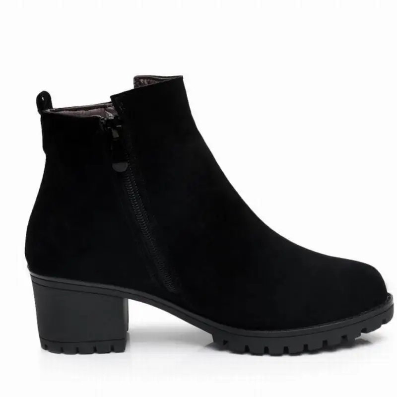 Black Femmes Vache Bout Taille En Daim Véritable Dames Femme Cheville Automne Fur Chaussures Thick 43 Bottes forme Rond Gktinoo Thin Plate D'hiver 34 Fur With Cuir black RqwRd
