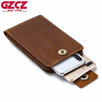 

GZCZ Phone Bag Genuine Crazy Horse Leather Men Women Clutch Wallets Fashion Design Slim thin Hasp Design Wallet Card Holder