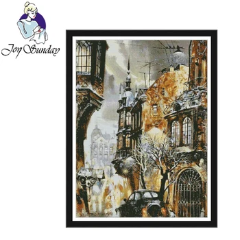 

Joy Sunday,City corner,cross stitch embroidery set,printing cloth embroidery kit,needlework,Scenery pattern cross stitch kit