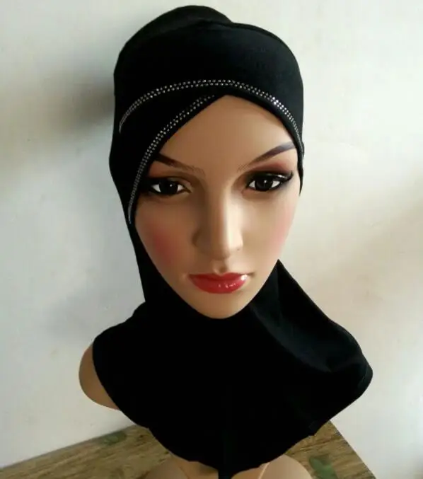 

underscarf ninja with beads edged fashion inner hijab cap BLACK free ship