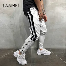 Laamei Hip Hop Men's Hare Trousers Striped Men's Jogging Pants Tether Rope Color Matching Feet Trousers Men's Streetwear Trouser