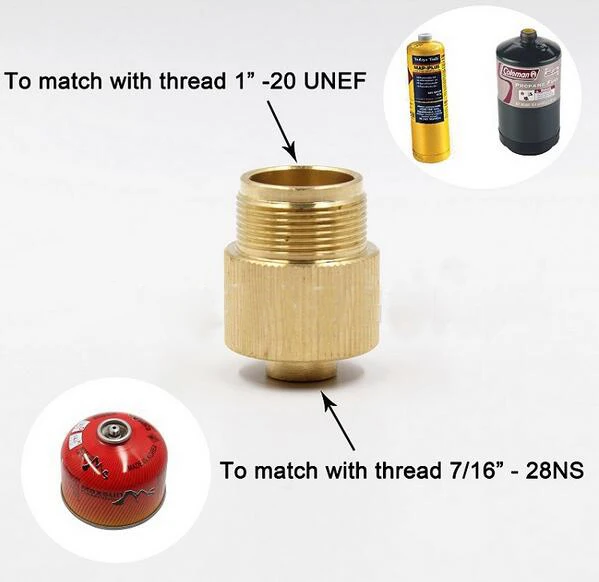 

1"-20 UNF Adapter Lindal Valve Canister to 7/16"-28UNF Canister Gas Convertor Green Propane Tank Welding Torch MAPP Gas Cans