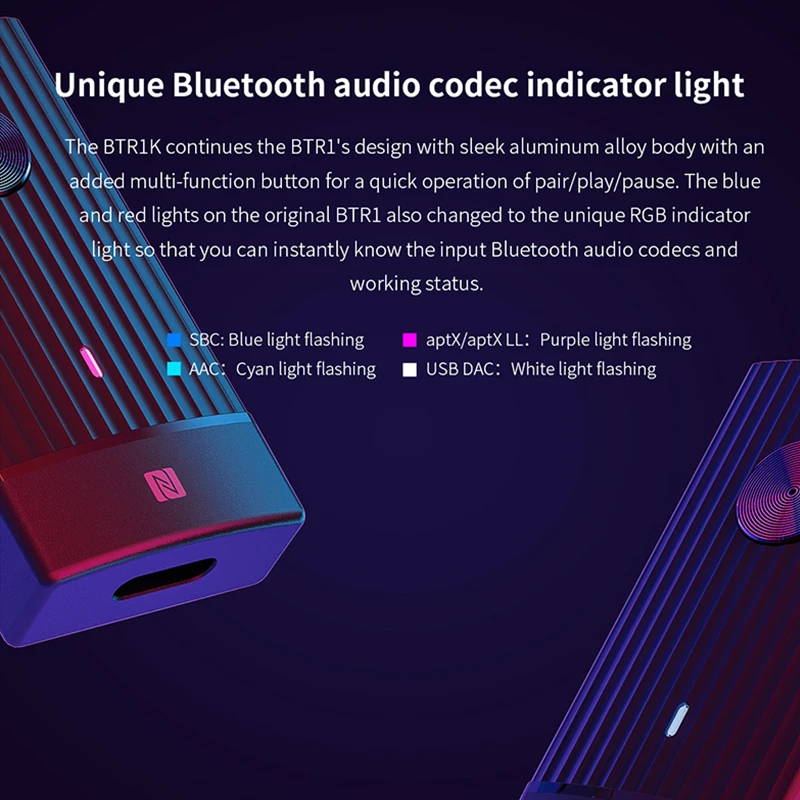 Fiio BTR1K беспроводной Bluetooth 5,0 портативный усилитель для наушников с шумоподавлением аудио приемник с NFC USB DAC APTX type C