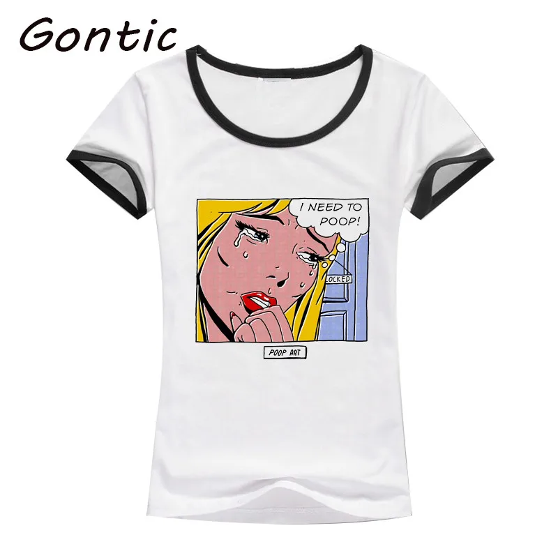 

POOP ART women t shirt Comic style summer tops short sleeve chemise femme cotton modal printed sport tshirt women funny tees