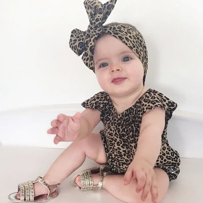 Cute Newborn Infant Baby Clothes Girl Leopard Romper Headwear 2 pcs Sets Girls Clothing