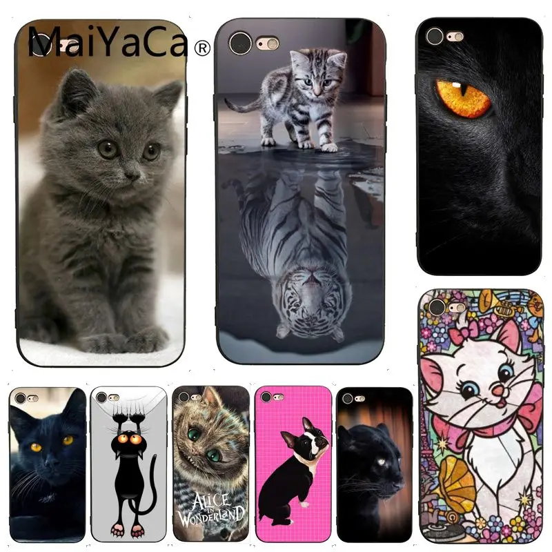 Чехол MaiYaCa для iphone 7 Черный кот мультяшный белый тигр розовый шикарный популярный