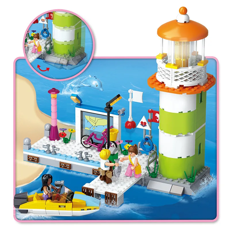 278Pcs Girl Friends Pink Dream Pier Wharf Beacon Lighthouse Building Blocks DIY Bricks Compatible LegoINGs Toys for Children 278Pcs Girl Friends Pink Dream Pier Wharf Beacon Lighthouse Building Blocks DIY Bricks Compatible LegoINGs Toys for Children