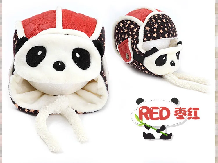 Прекрасный панда шапка для девочки детские шапки дети авиатор чепчик бомбардировщик зимняя шапка детей маски теплый все для детская зимняя шапка для девочки - Цвет: Красный