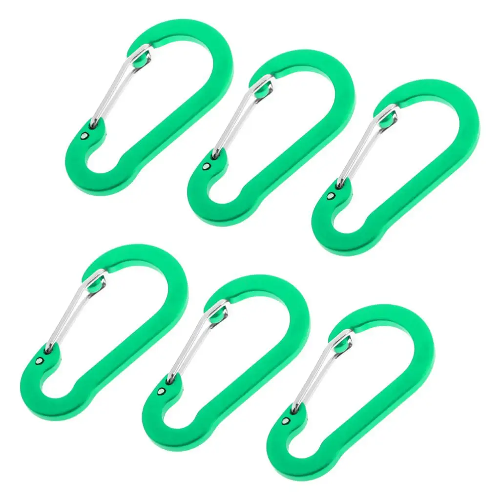 6 Pieces Aluminum D-Ring Carabiner Clip Spring Snap Hook Keychain