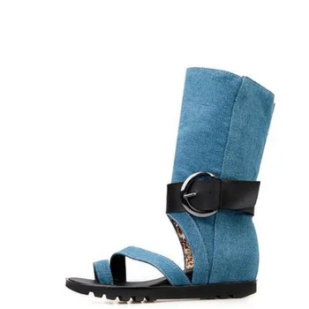 

2017 chun xia sandals in the flat cone denim casual boots flat with high boots fashion sexy female shoes casual shoes