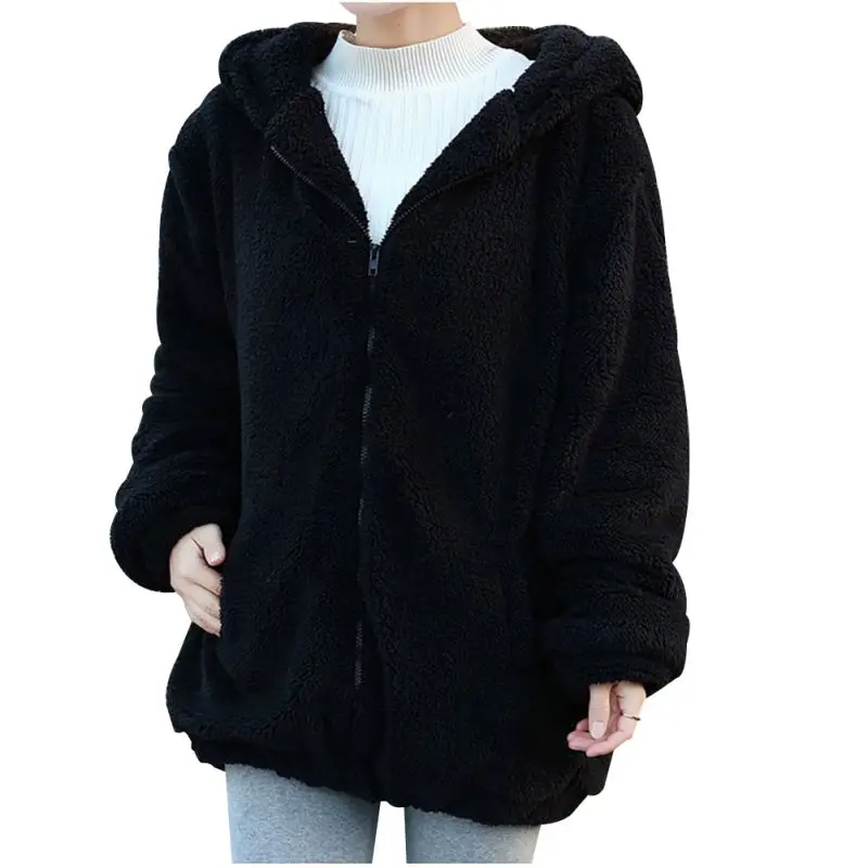 price reduction 2019 Women Hoodies Zipper Girl Winter Loose Fluffy Bear Ear Hoodie Hooded Jacket Warm Outerwear Coa