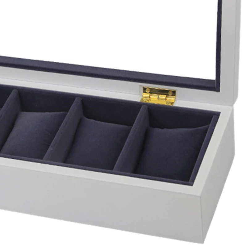 Белый деревянный 5 Слот коробка для часов Черная фланелевая Маленькая подушка Дисплей Коробка для хранения часов