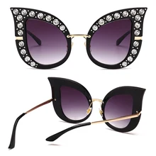 Модные роскошные солнцезащитные очки кошачий глаз с бриллиантами, женские солнцезащитные очки с кристаллами, стразы, негабаритная оправа, блестящие оттенки Oculos de sol